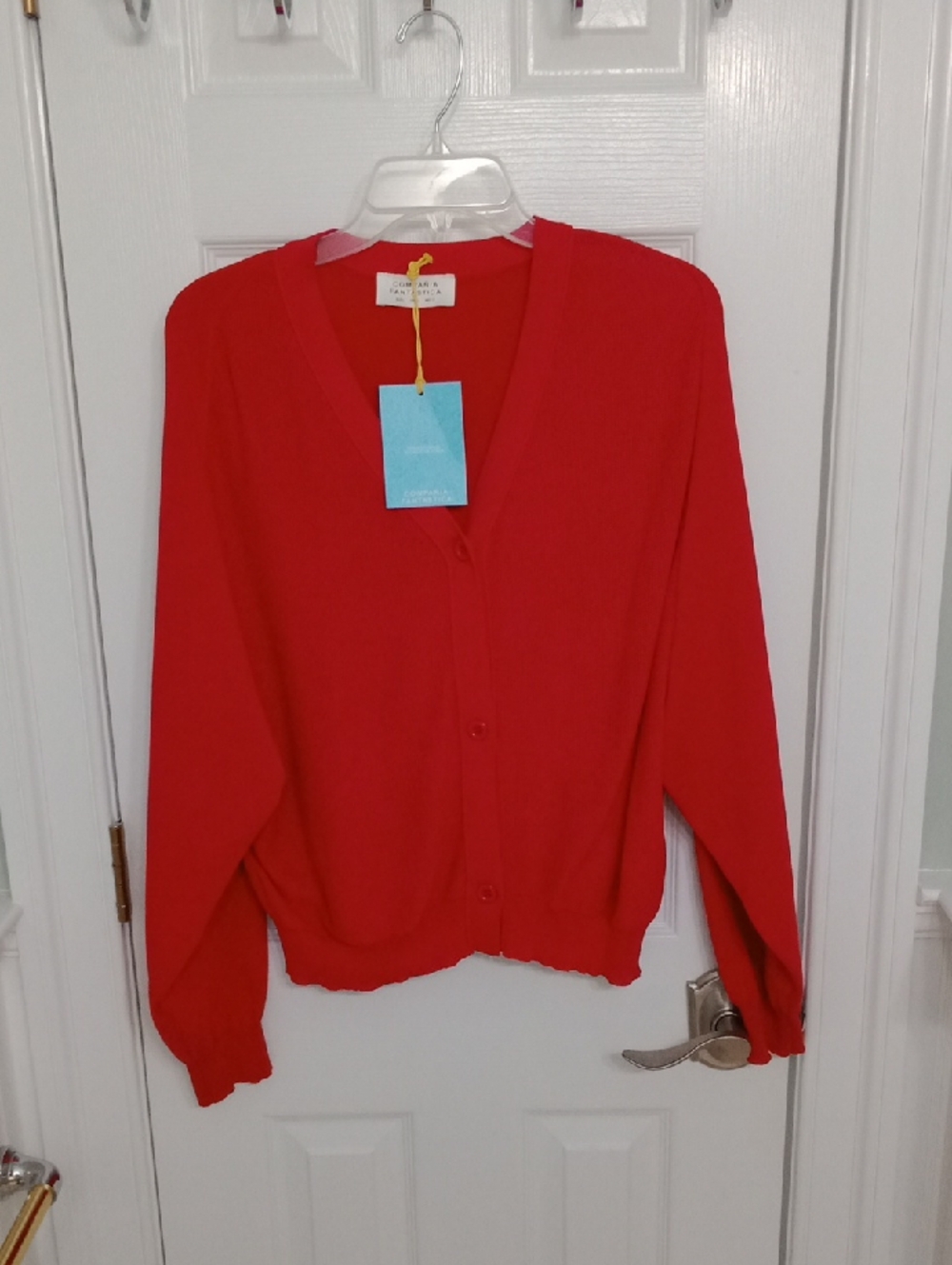 Bright Red V-Neck Button Cardigan Sweater